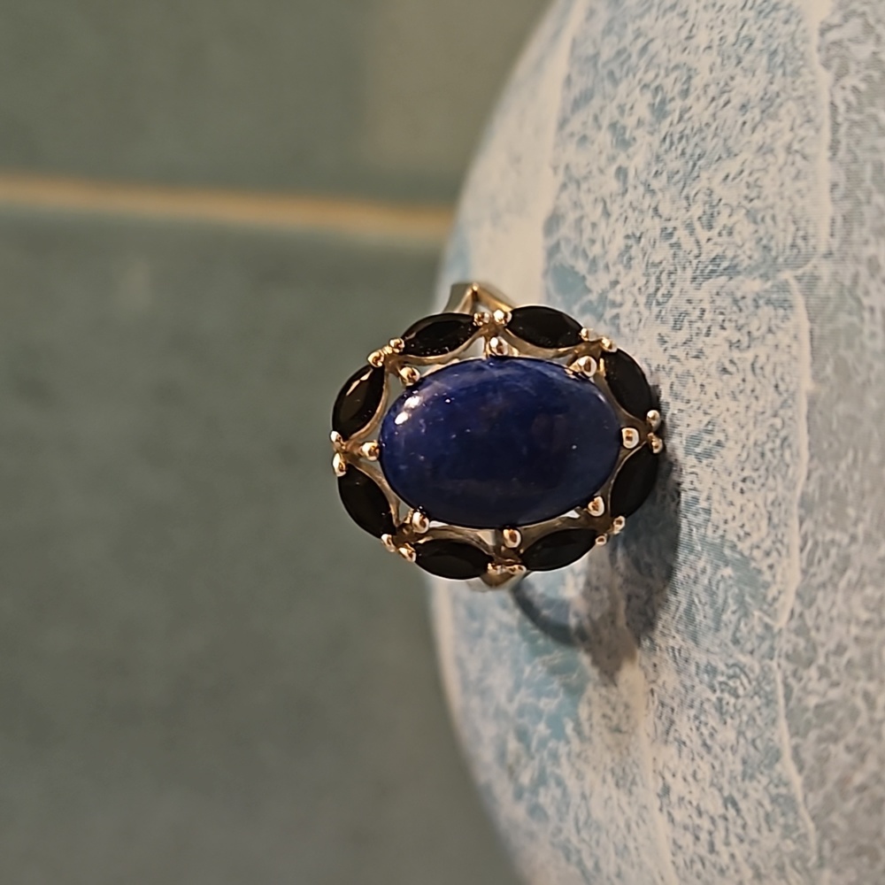 Luxurious lapis lazuli ring, beautiful onyx stones set in sterling silver,size 7
